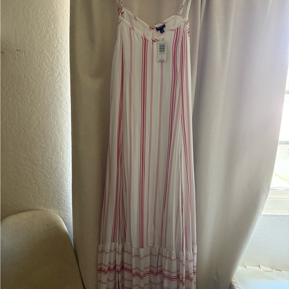 White and Red Striped Maxi Dress